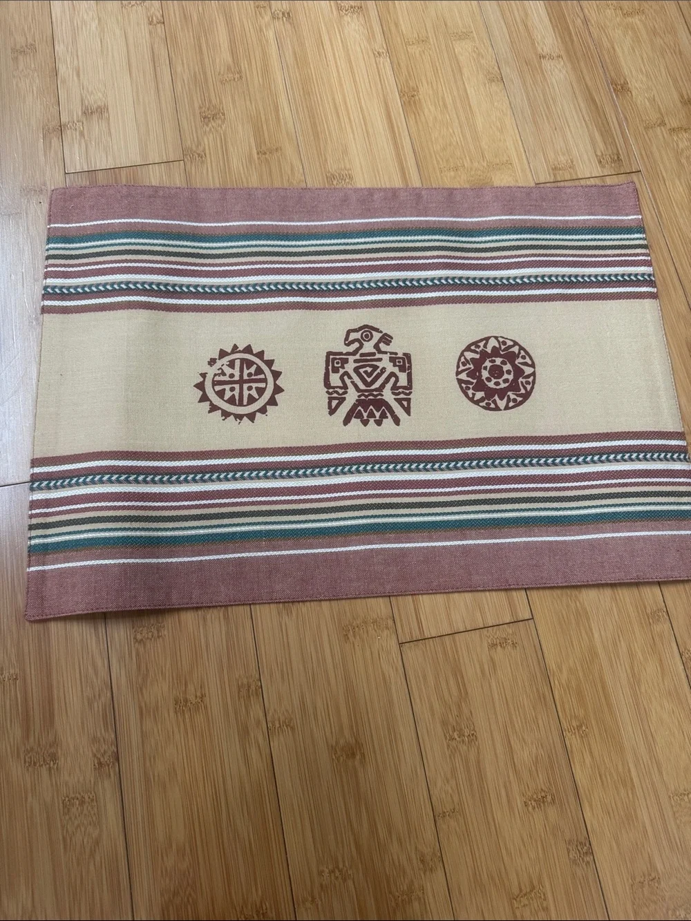 Southwestern Kokopelli Stripe Placemats - Teal, Tan, Brown - set of 4